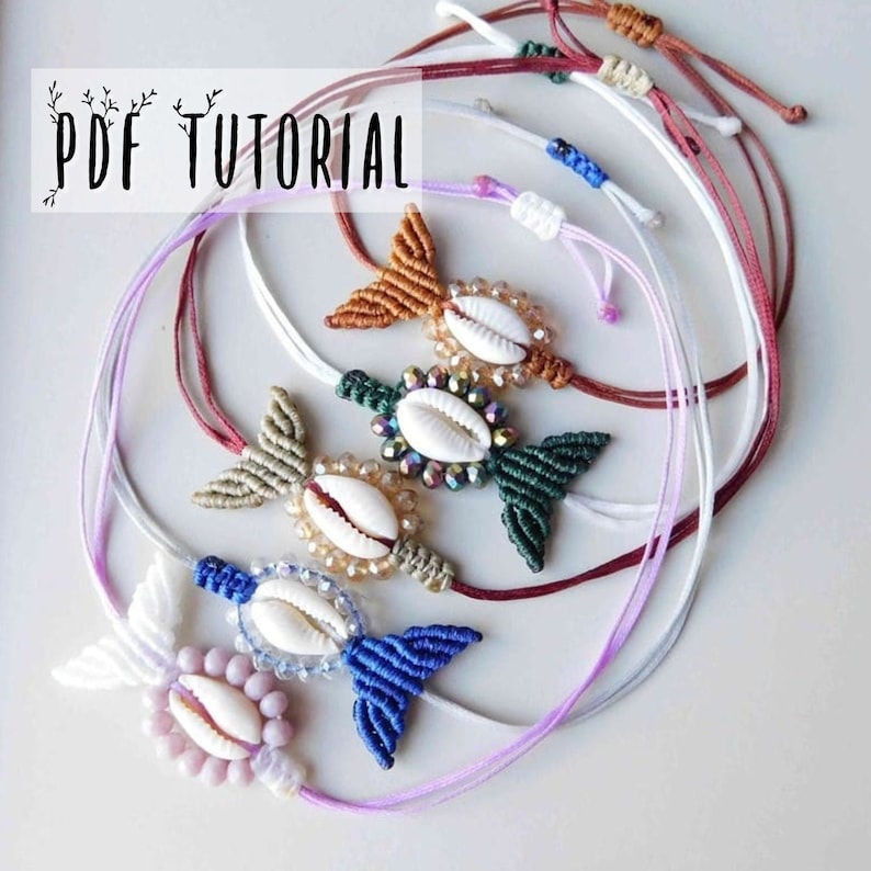 PDF Macrame Bracelet Fish tail with Seashell Tutorial / DIY Step by Step E-Book Micro Macrame Mermaid Tail Friendship bracelet image 2