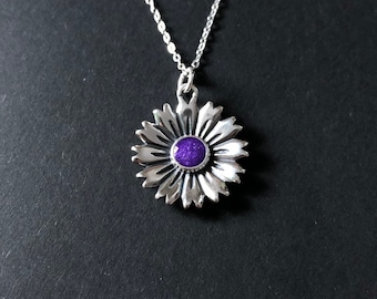Sterling Cremation Flower Necklace, Sterling Memorial Ash Pendant, Memorial Sunflower necklace, Ash Jewelry, Sterling Sunflower, Pet Ash