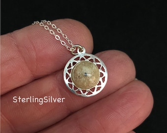 Sterling Silver Cremation Necklace with patterned border, Sterling Silver, Memorial Necklace, Cremation Jewelry, Memorial ash, Cremation