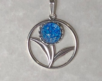 Sterling Cremation Flower Necklace, Sterling Memorial Ash Pendant, Memorial flower necklace, Ash Jewelry, Sterling Sunflower, Pet Ash