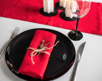 Red linen napkins for Saint Valentine's table decoration, Red linen cloth napkins for wedding, Linen dinner napkins, Gift for Valentine's