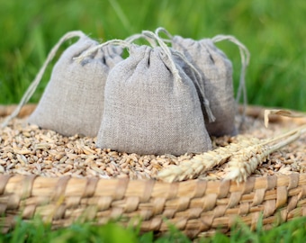 Set of 10 gray/grey linen (flax) bags pouch with linen string/Gift Bag/ Wedding Favor Bag/gift wrap