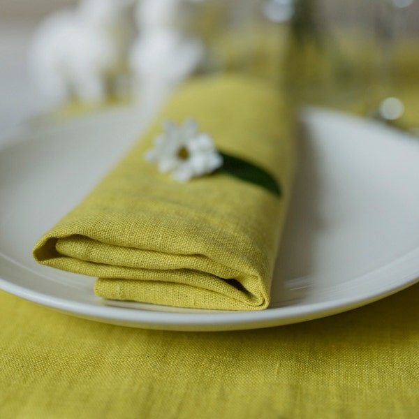 Citron yellow linen napkins, dinner cloth napkin, table linen cloth napkins, eco friendly flax napkins, wedding table napkin cloth
