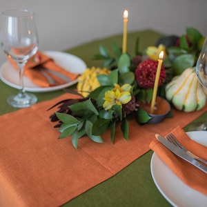 Burnt orange linen table runner, burnt orange table linen, table runner wedding, linen table cloth, linen table topper, wedding table linen