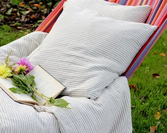 Striped handmade pure stonewashed natural linen pillow case/ traditional pillow/ white linen throw/ white linen cushion/ softened linen/