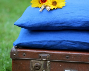 ROYAL BLUE stone washed linen pillow covers/bedroom pillow cases