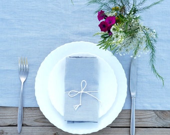 Dusty blue linen table napkins. Dusty blue soft flax wedding napkins.