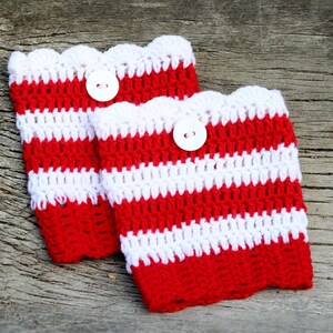 WHITE RED STRIPED boot cuffs/Crochet handmade boot cuffs/ crochet leg warmers/ boot topper for  women teen girls