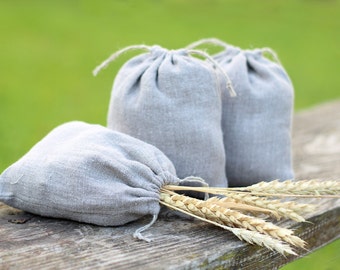 Gray natural linen favor bags, drawstring gift bags, baby favor bags, drawstring sacks, wedding favor bags, candy bag, burlap bag, sheer bag