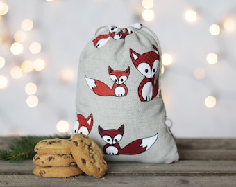 Christmas gift bag-fox ornament-Santa Claus sack-christmas gift-linen gift bags-candy bag-shower favor bags-christmas wrapping-waist bags