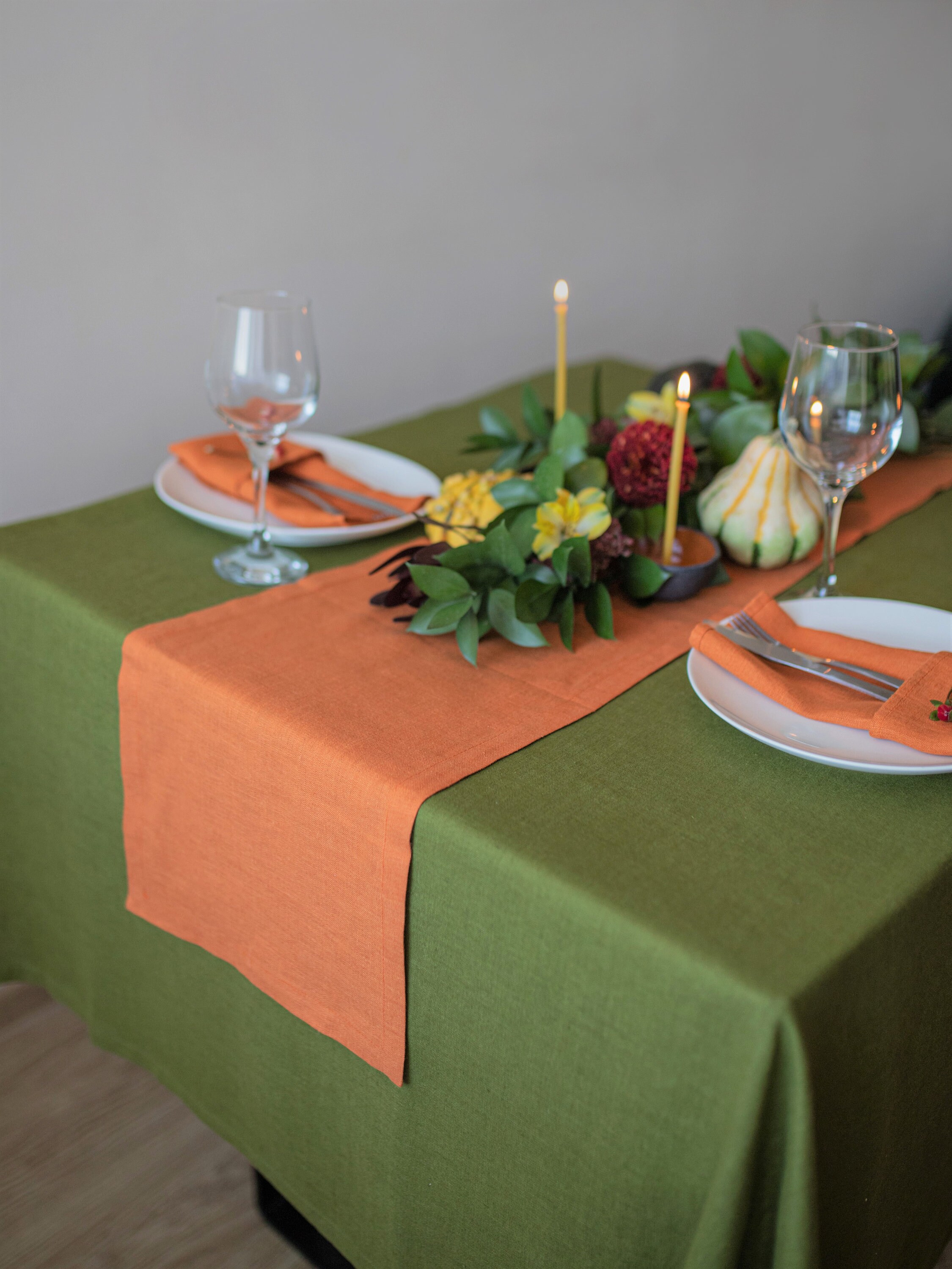 Burnt Orange Linen Table Runner, Burnt Orange Table Linen, Table Runner