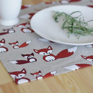 Funny handmade linen dinning placemats holiday cloth placematsfox motive20 width runnertable decorcustom placematsquilted placemats image 4