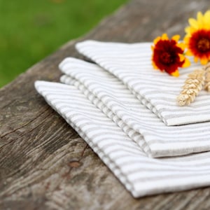Striped natural linen napkins. Soft linen table napkins. Washed flax kitchen napkins. Linen napkins for classic table setting.