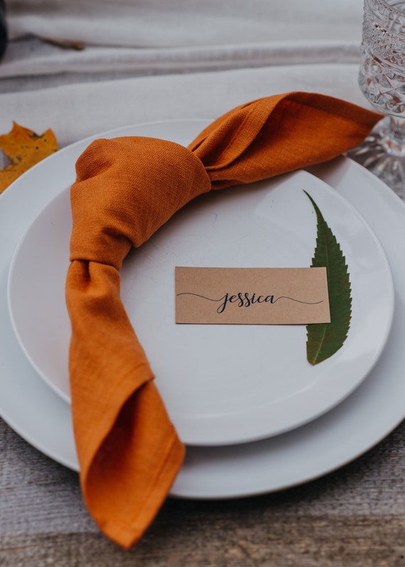 Burnt Orange Linen Napkins, Thanksgiving Table Cloth Napkins