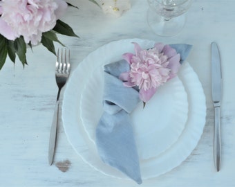 Serviettes de table de mariage bleu poussiéreux, serviettes en lin écologiques, serviette en tissu bleu poussiéreux, nappes de mariage, serviette extérieure, serviettes de table bleu ciel
