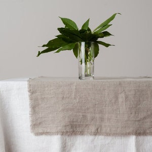 Long raw edges linen table runner, natural linen table runner, fringes linen table runner, dinning table topper, wedding table runner