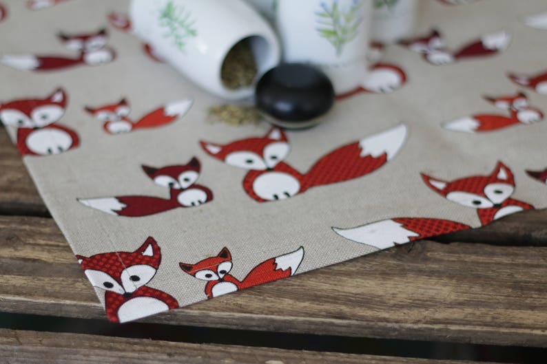 Funny handmade linen dinning placemats holiday cloth placematsfox motive20 width runnertable decorcustom placematsquilted placemats image 3
