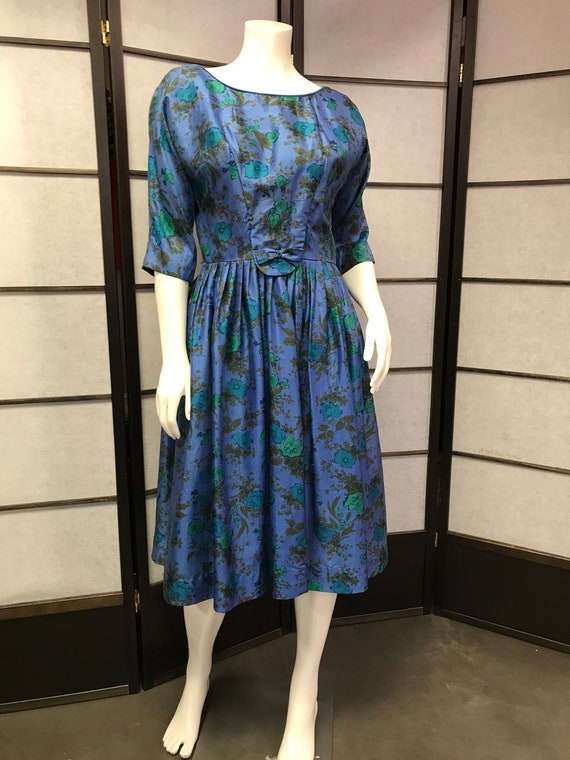50s Vintage Amazing Carol Craig Blue Floral Dress