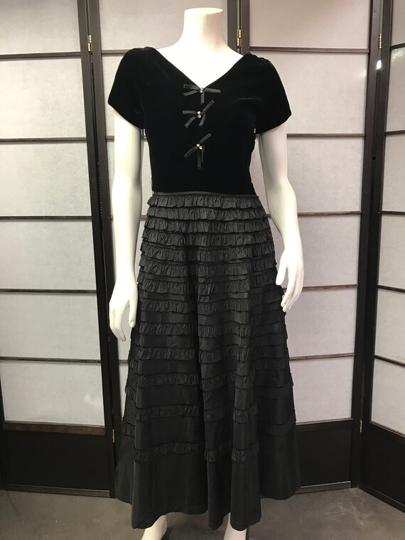 50s Amazing Black Cocktail Dress with Velvet Top