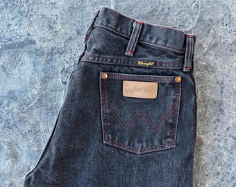 Wrangler Cowboy Cut Western Jeans Black with Red Stitching 80s Vintage 31.5 X 33