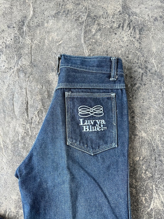 70s Straight Wide Leg Dark Wash Luv Ya Blue Jeans… - image 1