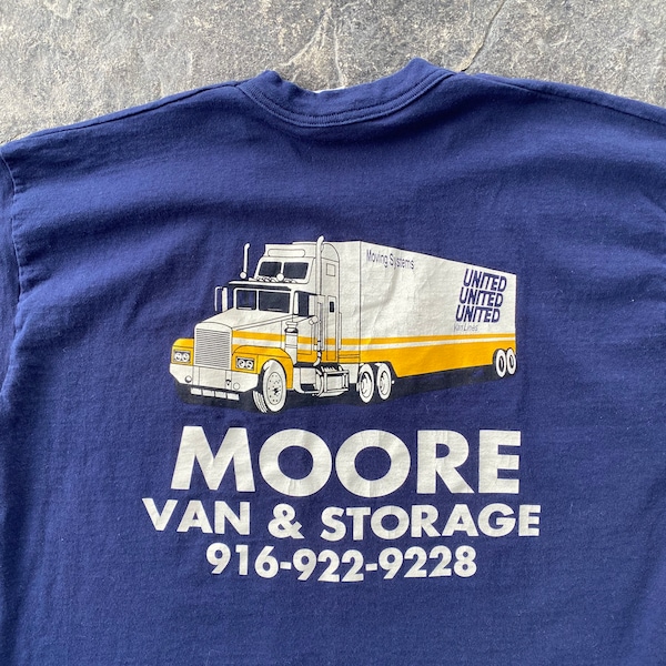 United Van Lines Moore Moving Systems Trucking Single Stitch T Shirt Vintage Navy XL