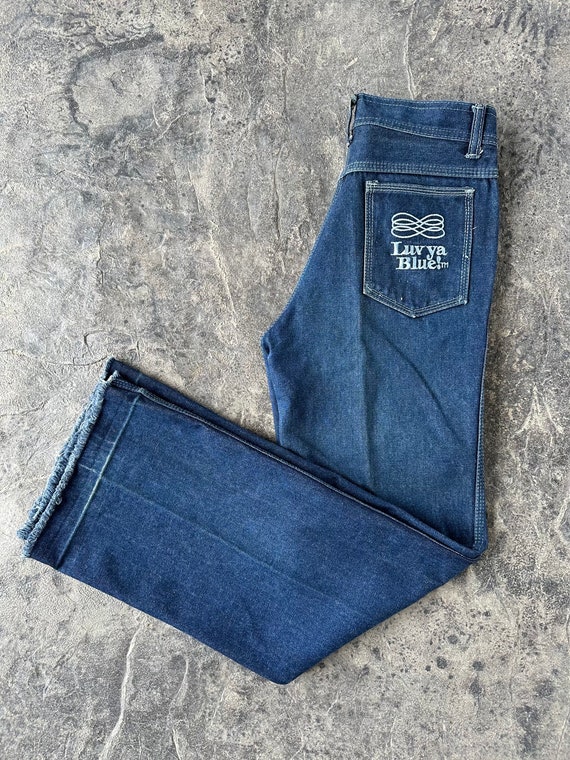 70s Straight Wide Leg Dark Wash Luv Ya Blue Jeans… - image 8