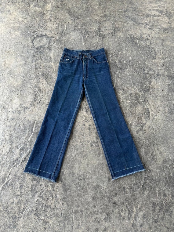 70s Straight Wide Leg Dark Wash Luv Ya Blue Jeans… - image 2