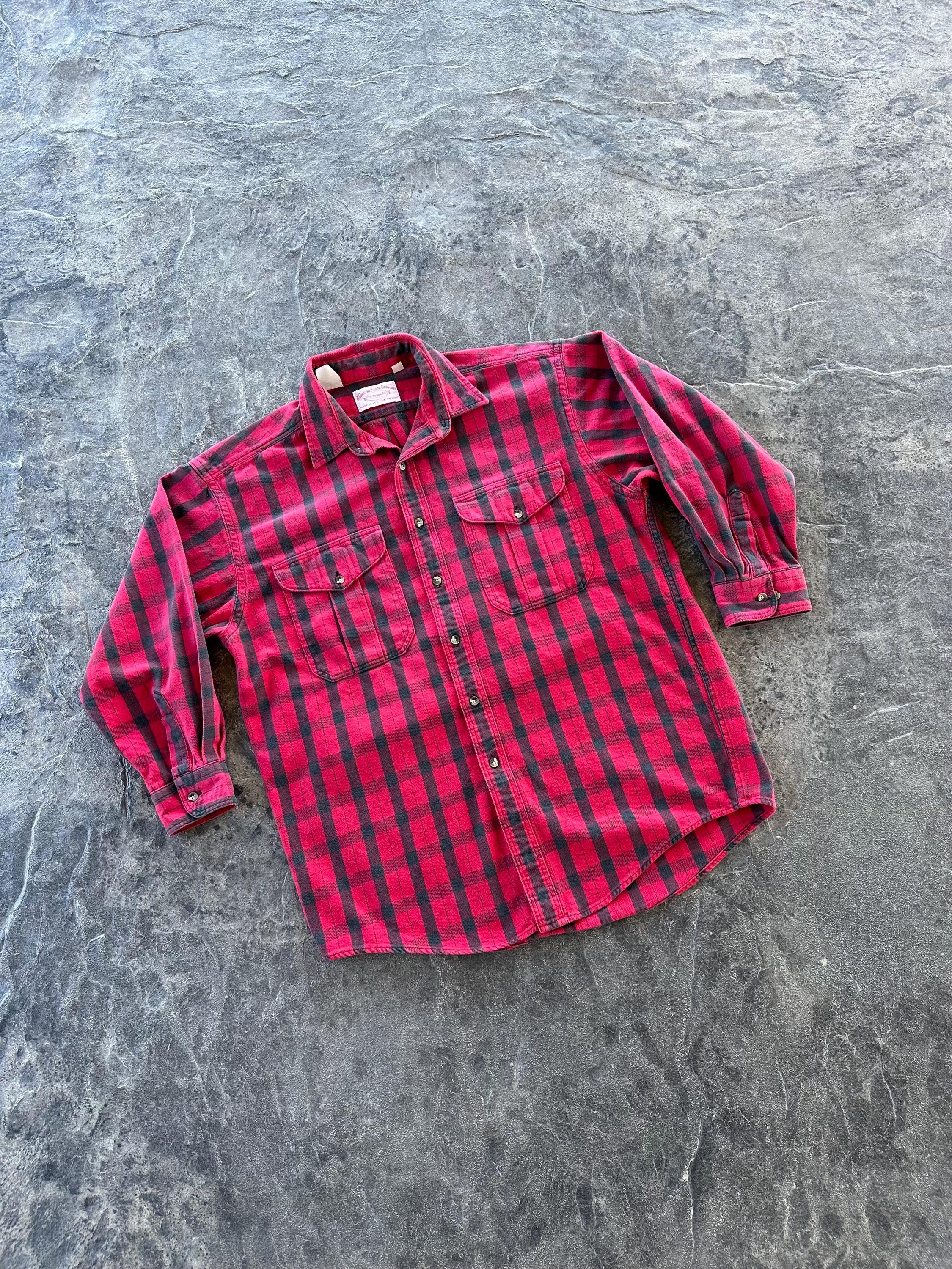 Filson, Filson Long Sleeve Heavy Cotton Plaid Button Up Shirt Red and Black 90s Vintage Large
