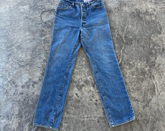 Levi’s 501 Mid Rise Medium Dark Wash Jeans For Women Faded Blue 80s Vintage 29 X 33