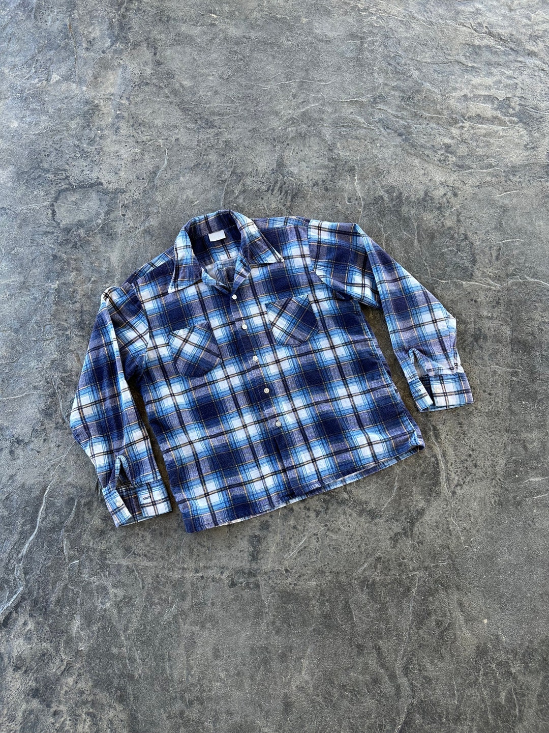 大人の上質  Kings Down Button Sleeve Long Plaid Flannel Printed Road トップス