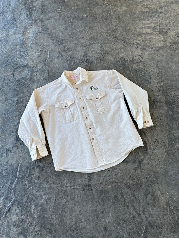 Filson, Filson Safari Cloth Long Sleeve Button Down Guide Shirt Natural Off White 90s Vintage XL