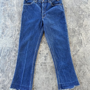 Levi’s Orange Tab Dark Wash Bootcut Flare Jeans with Raw Hem Blue 80s Vintage 35 X 30.5