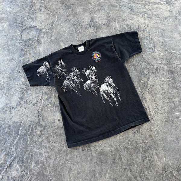 Wildhorse Saloon Nashville Tennessee Wrap Around Buffalo Print Single Stitch T Shirt Black 90s Vintage XL
