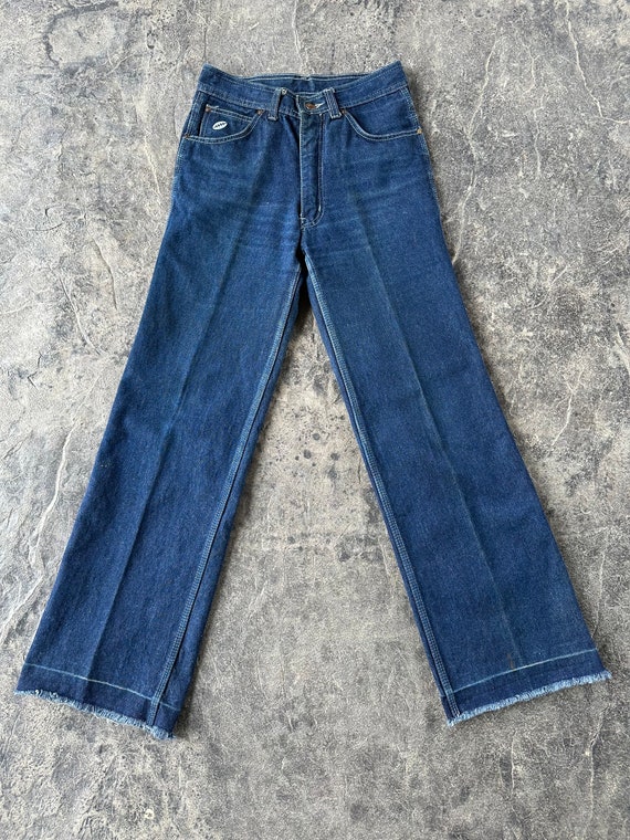 70s Straight Wide Leg Dark Wash Luv Ya Blue Jeans… - image 3