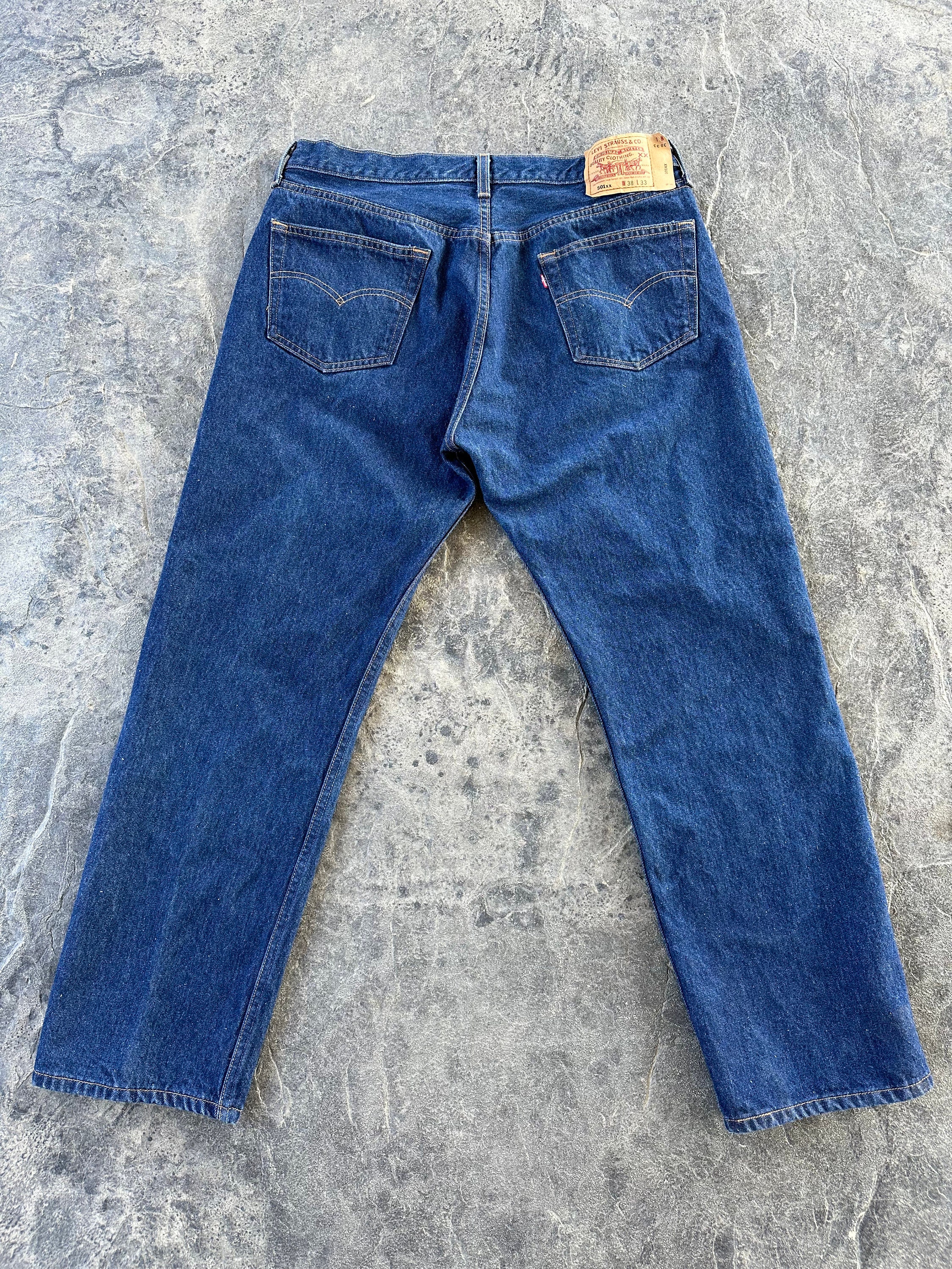 Levi's 501 Mid Rise Button Fly Straight Leg Dark Wash Jeans Blue