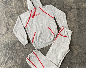 Stanford University Hooded Sweat Set Sweatshirt and Sweatpants Sweatsuit Gray and Red 60s 70s Vintage Small