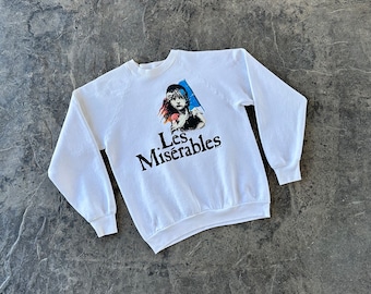 Les Miserables Raglan Sleeve Crewneck Pullover Sweatshirt White 80s Vintage Large