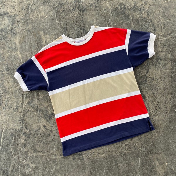 Ashley Hall Wide Horizontal Stripe Color Block Oversized Single Stitch T Shirt