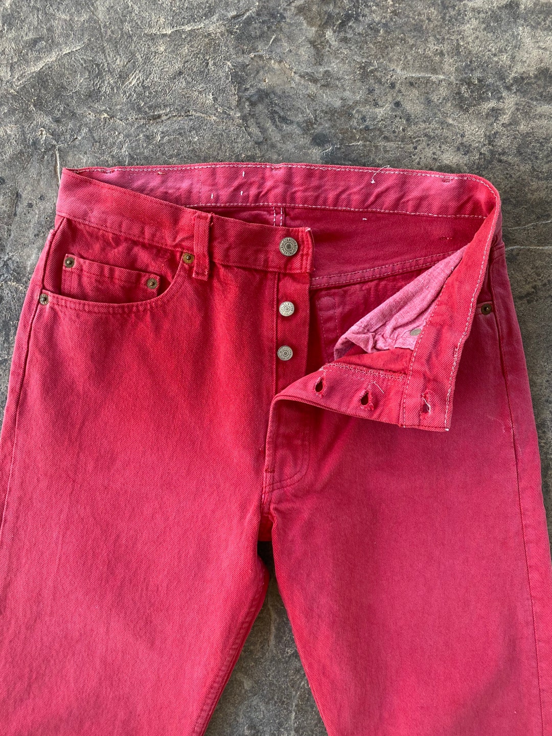 80s Levis 501 Jeans Nicely Worn Red Vintage 32 X 31 - Etsy