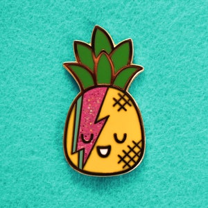 Punky Pineapple Enamel Pin: Bowie Lightning Bolt Glitter