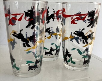 3 Rare Vintage Tumblers w Scottish Terriers Puppies Scotties Drinking Glasses