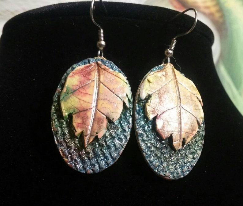 Rich Colors of Autumn Set #931; Polymer Clay On Silk Cord; Necklace and Earring Set; One of a kind