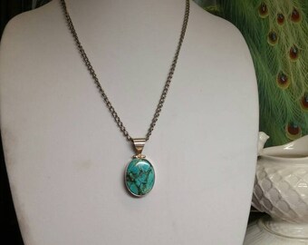 Turquoise and Sterling Silver Pendant #918; Adjustable Turquoise Necklace