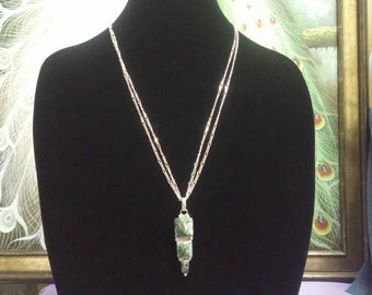 SERAPHINITE SET in Fine  Silver #919; Elegant Estate Necklace; Rare Semiprecious Gemstone Pendant; Sterling Silver Chain