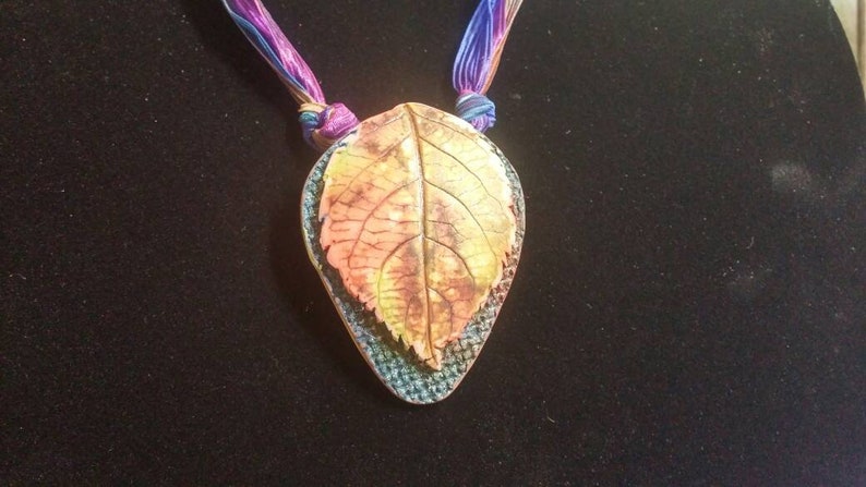 Rich Colors of Autumn Set #931; Polymer Clay On Silk Cord; Necklace and Earring Set; One of a kind