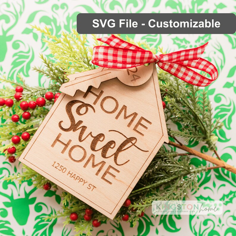 2024 Laser SVG Cut File, House Ornament Blank, SVG Ornament Christmas Home Sweet Home, Ornament Christmas New Home, Glowforge digital file image 1