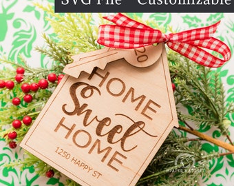 2022 Laser SVG geschnitten Datei, Haus Ornament Rohling, SVG Ornament Weihnachten Home Sweet Home, Ornament Weihnachten neues Zuhause, Glowforge digitale Datei