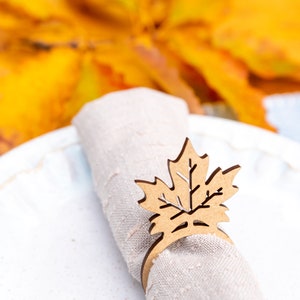Set of 4 Laser Cut Wooden Fall Leaf Napkin Ring, Party, Housewarming Gift, Hostess Gift imagem 2