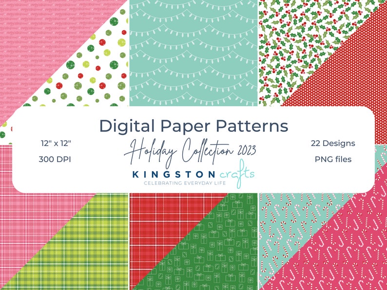 Patrones de papel digital Kingston Crafts 12x12 Vacaciones 2023 imagen 1